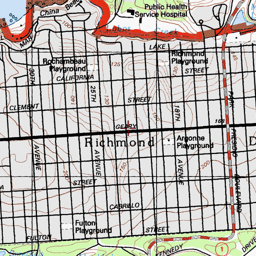 Topographic Map of Geary Post Office, CA