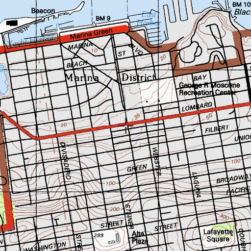 Topographic Map of Marina Post Office, CA