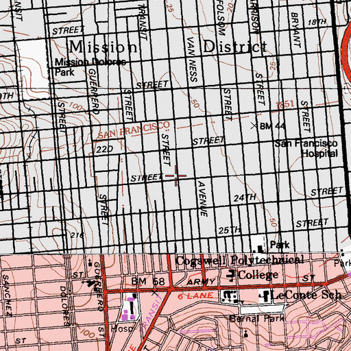 Topographic Map of Mission San Francisco Post Office, CA