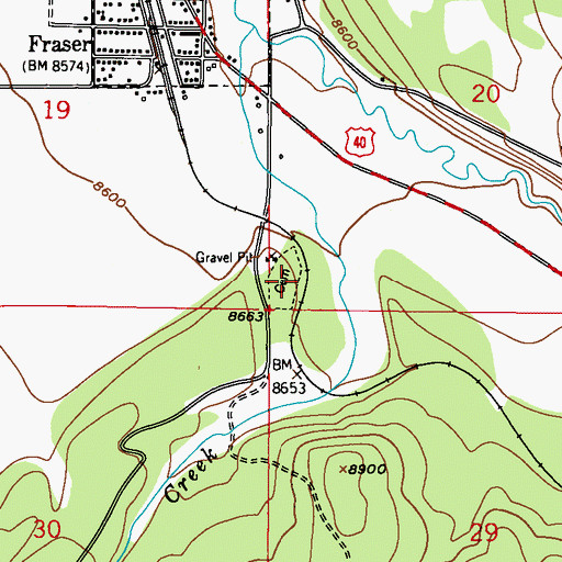Topographic Map of Fraser Cemetery, CO