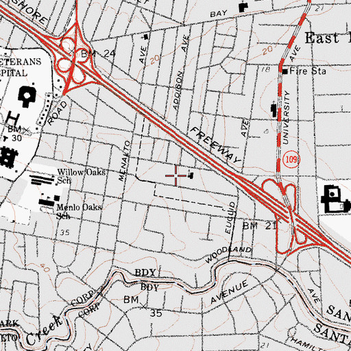 Topographic Map of Saint Mark's Missionary Baptist Church, CA