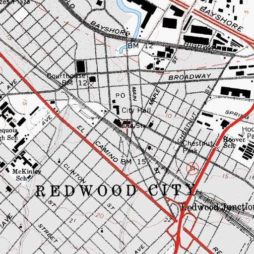 Topographic Map of Central Bay Community Baptist Church, CA