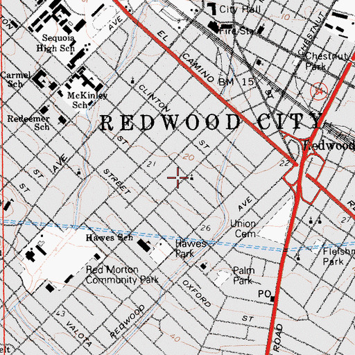 Topographic Map of Christ Gospel Church of Redwood City, CA