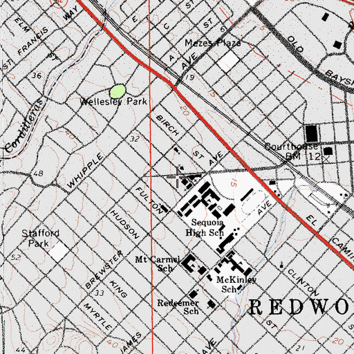 Topographic Map of First United Methodist Church, CA