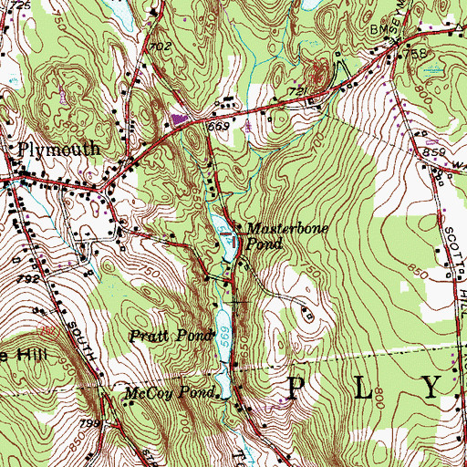 Topographic Map of Masterbone Pond, CT