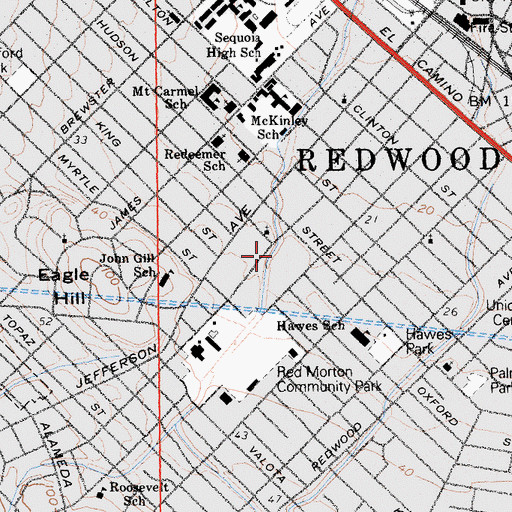 Topographic Map of Redwood Church, CA