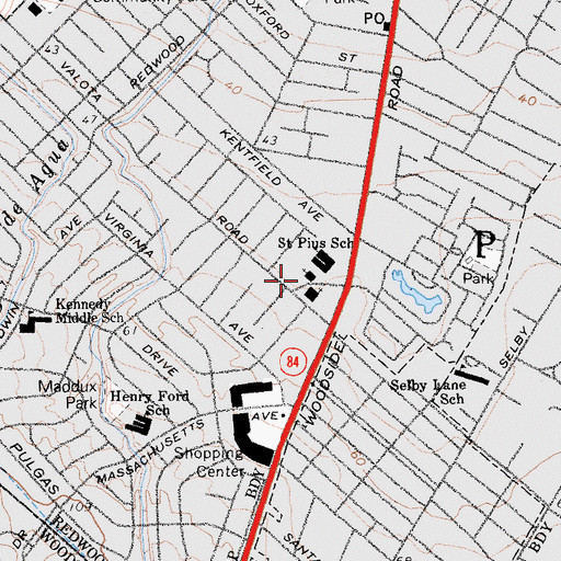 Topographic Map of Saint Pius Catholic Church, CA