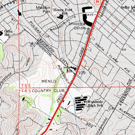 Topographic Map of Woodside Road Methodist Church, CA