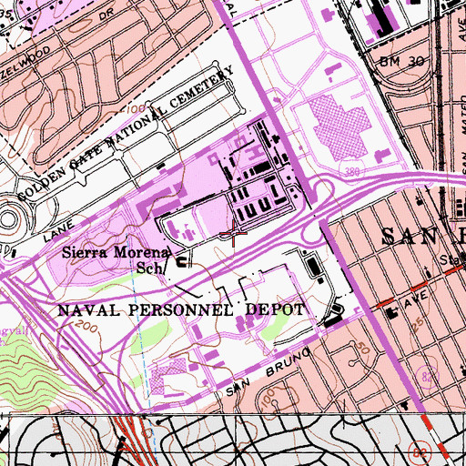 Topographic Map of Naval Advance Base Personnel Depot San Bruno (historical), CA
