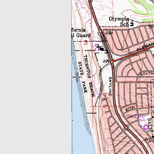 Topographic Map of Thornton Beach Military Reservation (historical), CA