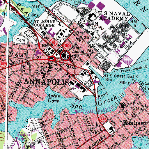 Topographic Map of Annapolis City Hall, MD