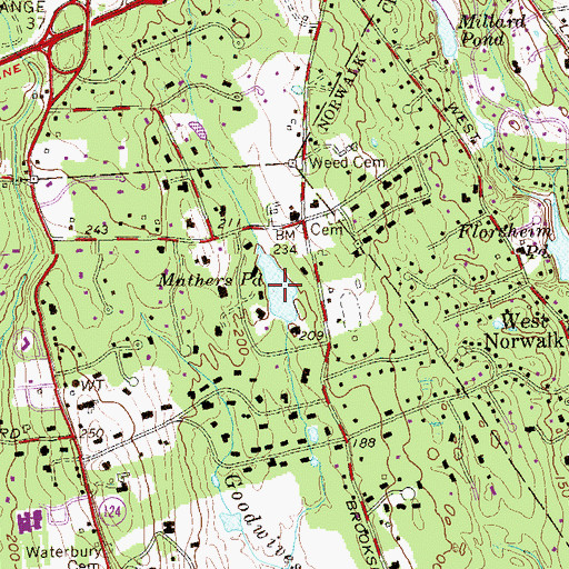 Topographic Map of Mathers Pond, CT