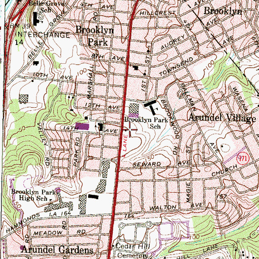 Topographic Map of Arundel Plaza Village Shopping Center, MD