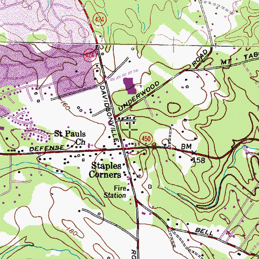 Topographic Map of Staples Corner Shopping Center, MD