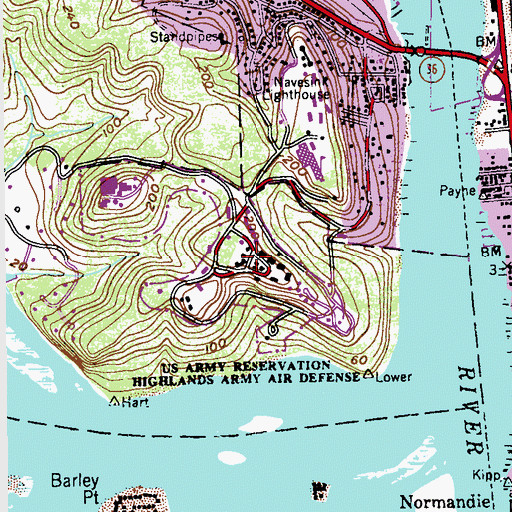 Topographic Map of Highlands Air Force Station (historical), NJ