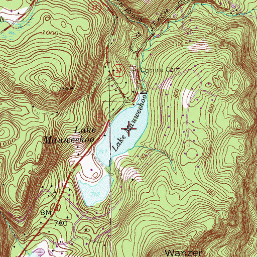 Topographic Map of Lake Mauweehoo, CT