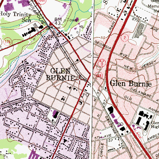Topographic Map of Glen Burnie Volunteer Fire Department, MD