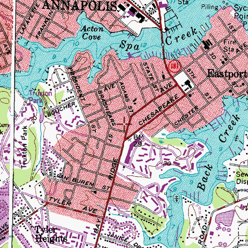 Topographic Map of Annapolis Fire Department Company 36 Eastport, MD