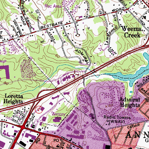 Topographic Map of West Annapolis Fire Department, MD