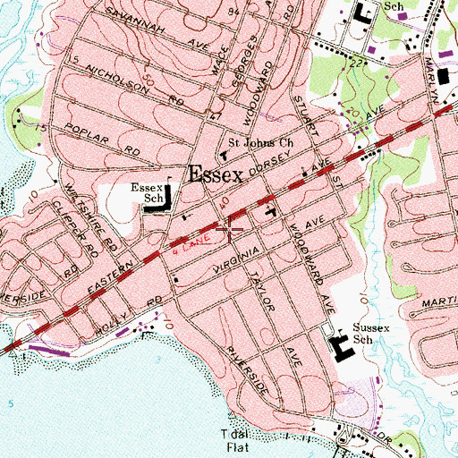 Topographic Map of Essex Post Office, MD
