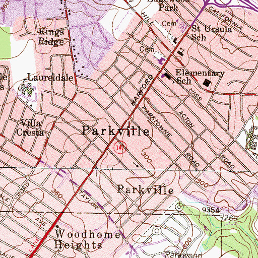 Topographic Map of Parkville Post Office, MD