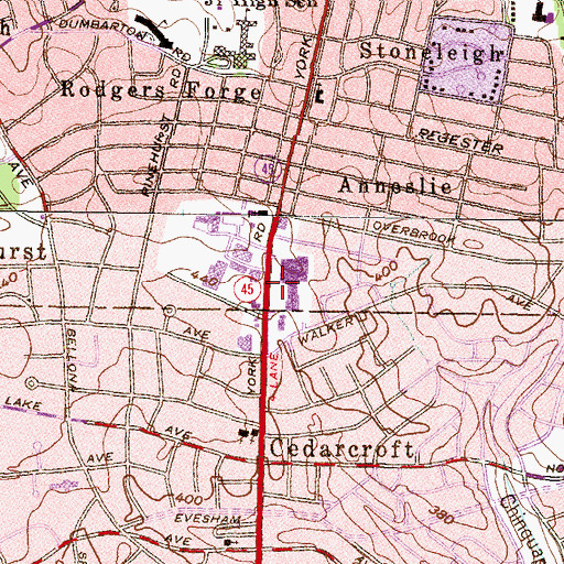 Topographic Map of Anneslie Shopping Center, MD