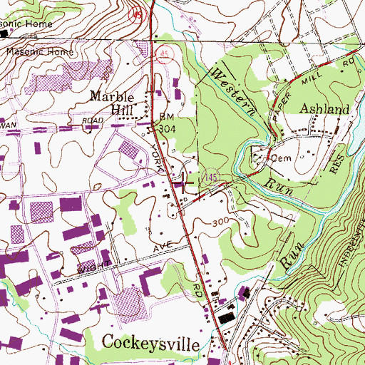 Topographic Map of Ashland Corner Shopping Center, MD
