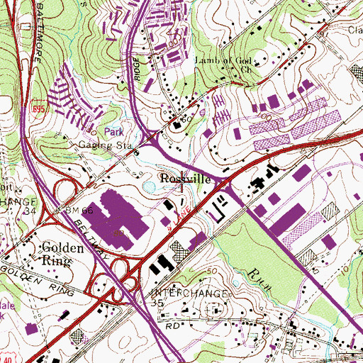 Topographic Map of Golden Ring Plaza Shopping Center, MD