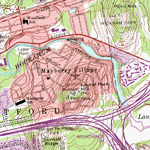 Topographic Map of Mayberry Village, CT