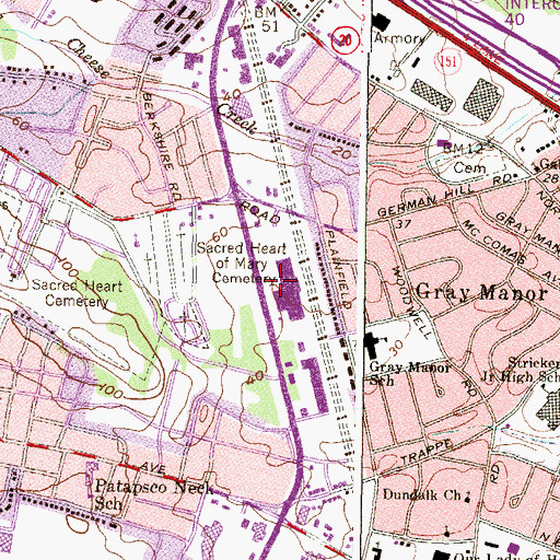 Topographic Map of Merritt Point Shopping Center, MD