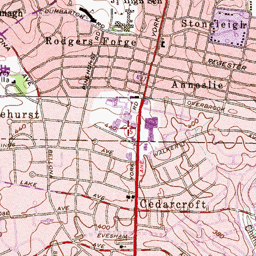 Topographic Map of York Road Plaza Shopping Center, MD