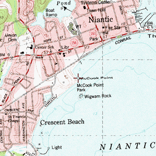 Topographic Map of McCook Point, CT