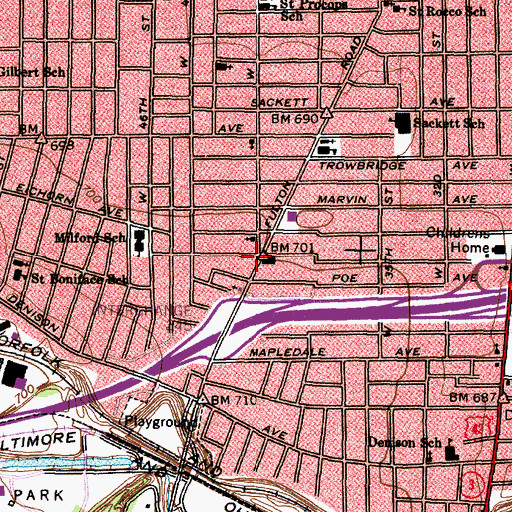 Topographic Map of Fulton Branch Cleveland Public Library, OH