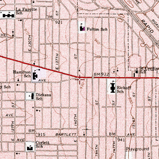 Topographic Map of Mount Pleasant Branch Cleveland Public Library, OH