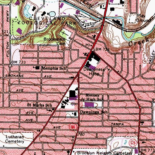 Topographic Map of South Brooklyn Branch Cleveland Public Library, OH