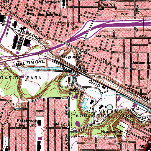 Topographic Map of Fulton Road Bridge, OH
