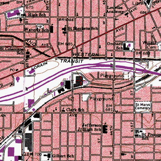 Topographic Map of Ashbury Towers, OH