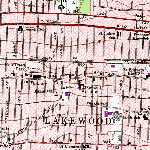 Topographic Map of Lakewood Center North, OH