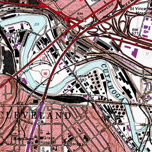 Topographic Map of West Third Street Bridge, OH