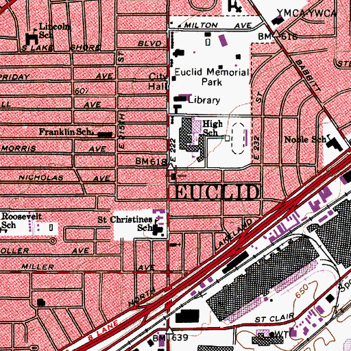 Topographic Map of Euclid Fire Department - Station 1, OH