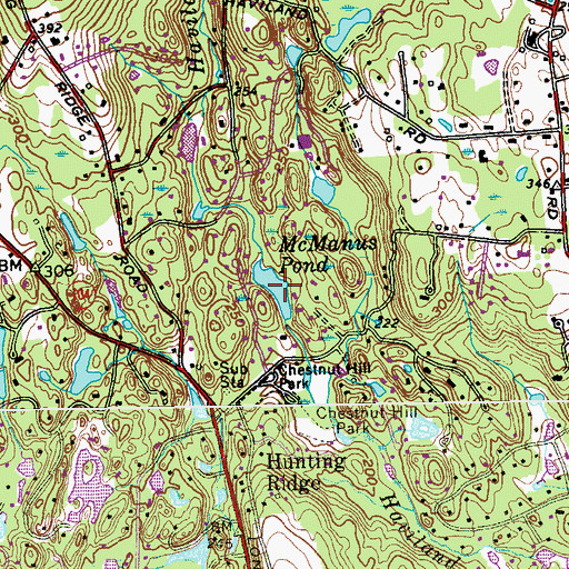 Topographic Map of McManus Lake, CT