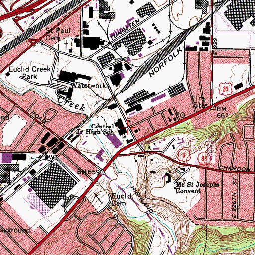 Topographic Map of Euclid Fire Department Station 2, OH