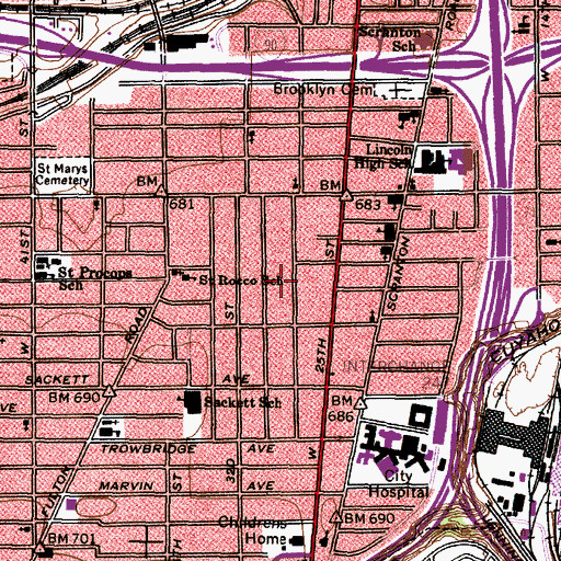 Topographic Map of Lincoln-West High School, OH
