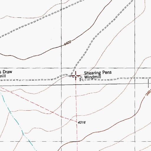 Topographic Map of Shearing Pens Windmill, TX