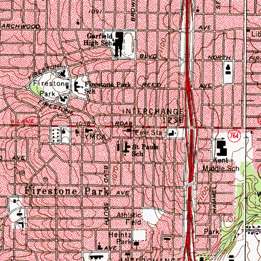 Topographic Map of Akron Fire Department Station 13, OH