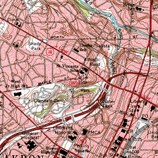 Topographic Map of Akron Fire Department - Station 3, OH