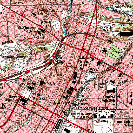 Topographic Map of First National Tower, OH