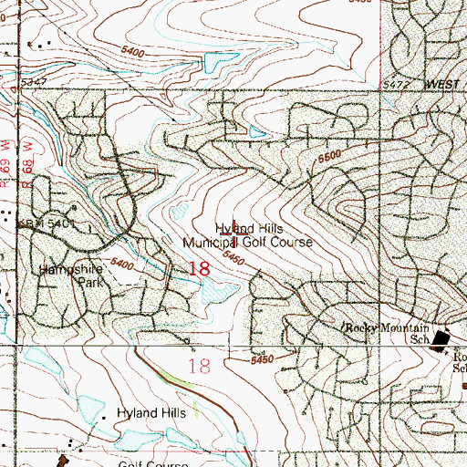 Topographic Map of Hyland Hills Municipal Golf Course, CO