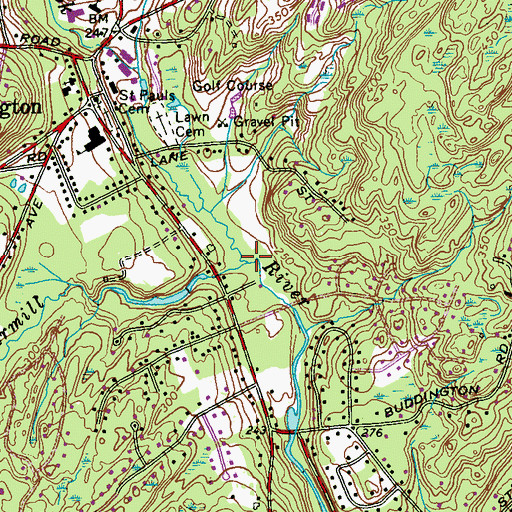 Topographic Map of Means Brook, CT