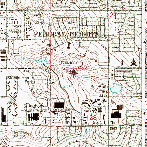 Topographic Map of Carmenisch Park, CO